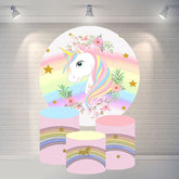 Runden Einhorn Regenbogen Glücklich Geburtstag Hintergrund Für Mädchen